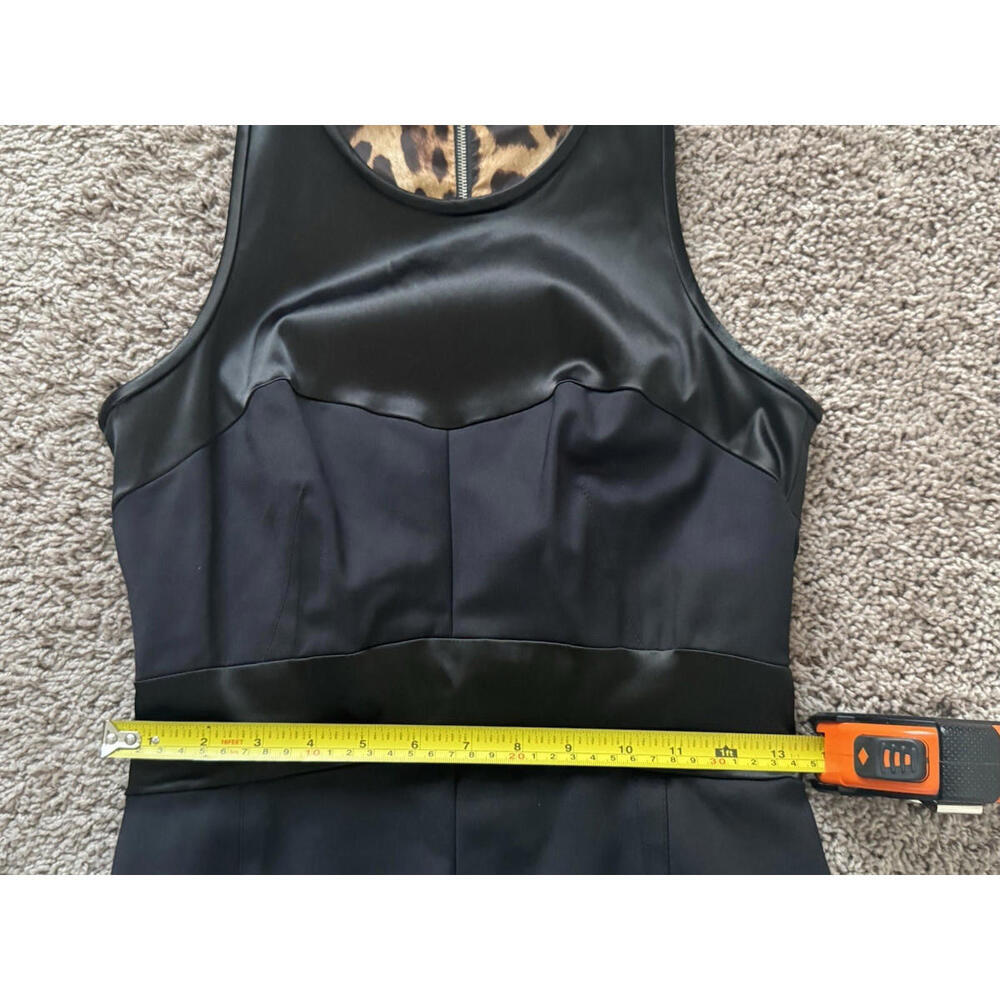 Dolce & Gabbana Black Sheath Dress 42 Midi Sleeveless Satin Panel Leopard Lining - Picture 12 of 15